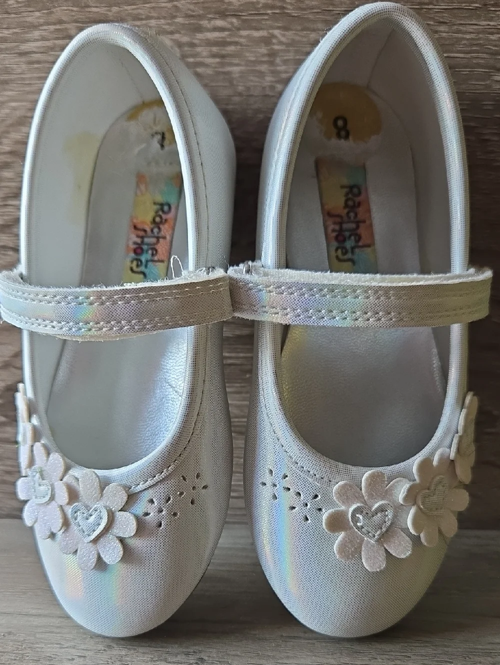 Rachel Shoes White Sparkle Floral Mary Jane For Girl's Size 8